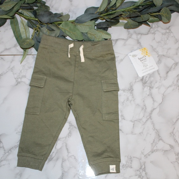 NEW! 6-9 M Burts Bees Green Jogger Pants - Picture 3 of 6